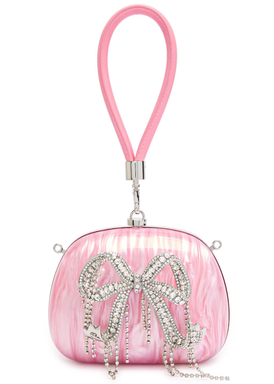 Self-portrait Bow Crystal-embellished Pearlescent Clutch - 1