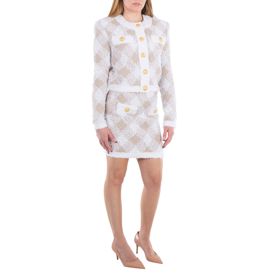 Balmain Check Pattern Ribbed Hem Mini Skirt - 4