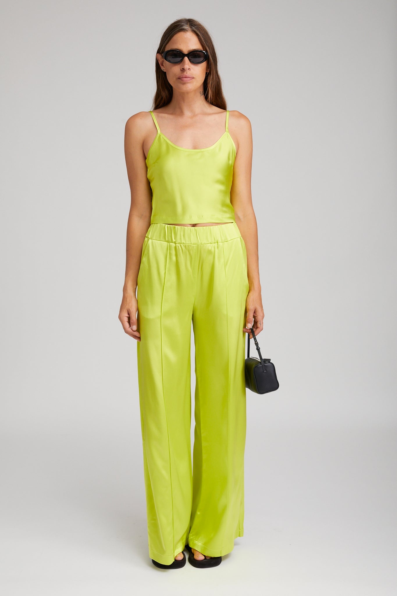 ELECTRIC CHARTREUSE SILK CROPPED CAMI - 3