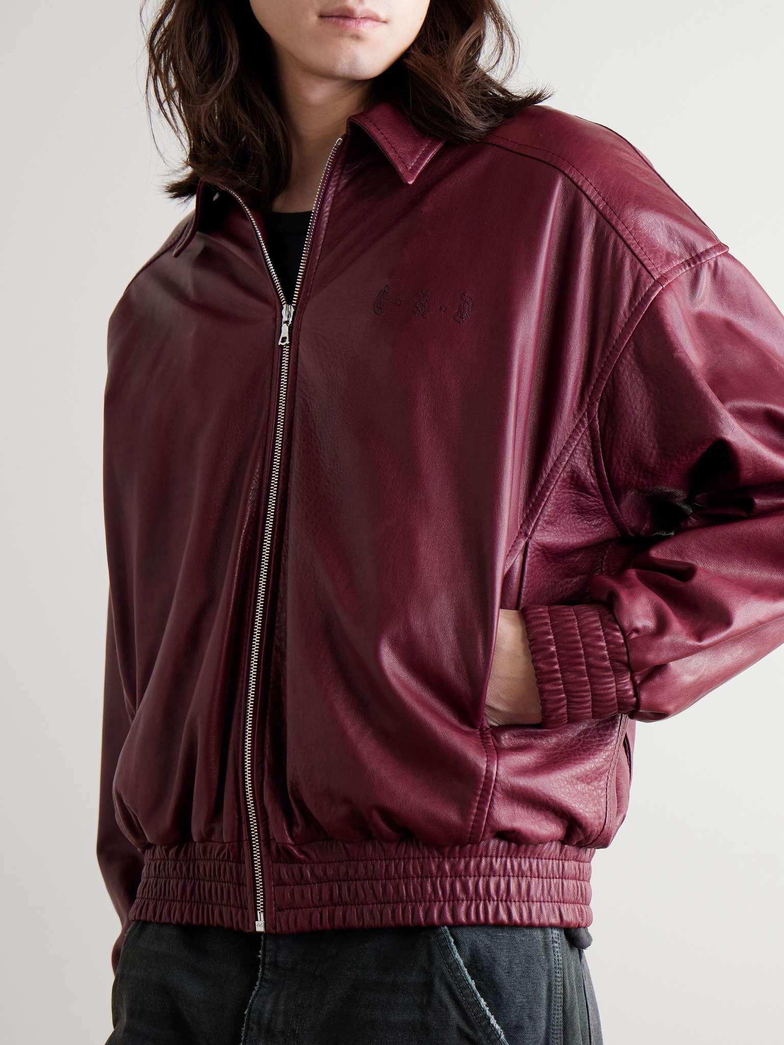 Logo-Embroidered Full-Grain Leather Jacket - 4