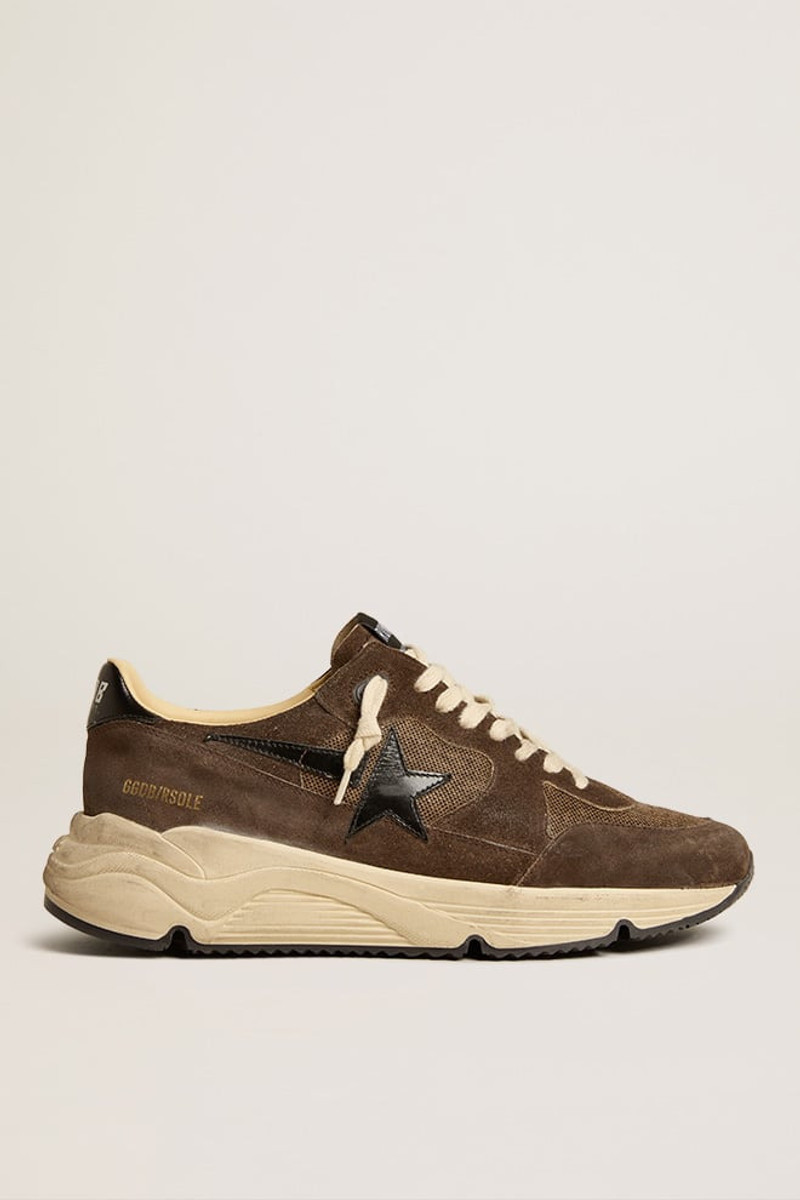 Men's Running Sole in brown mesh and suede with shiny black leather star - 1