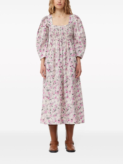 GANNI floral-print puff-sleeves midi dress outlook
