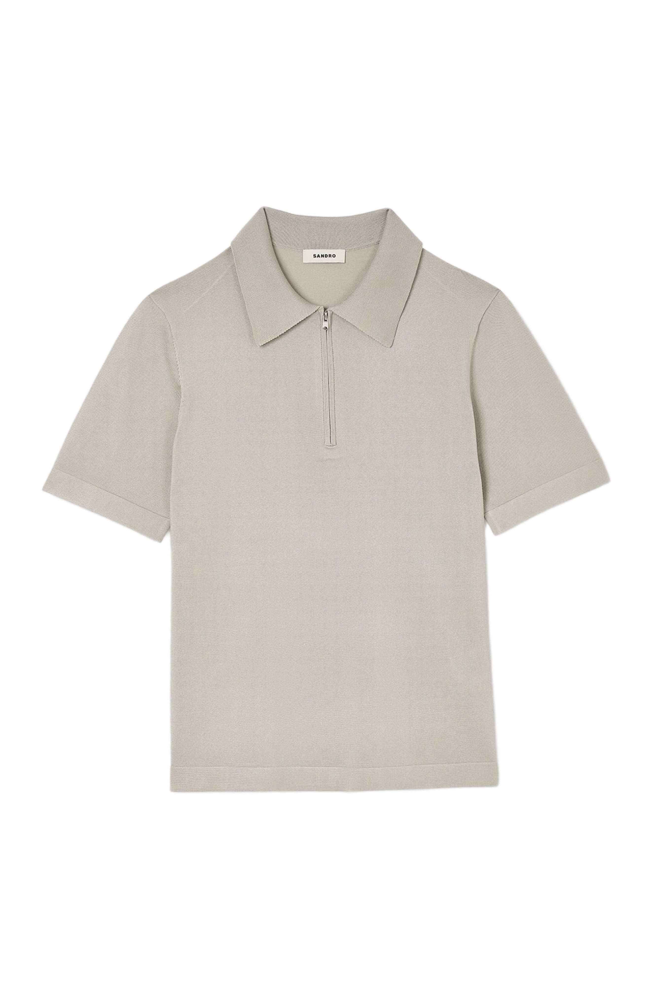 SANDRO Knitted polo shirt with zip collar in Steel at Nordstrom - 5