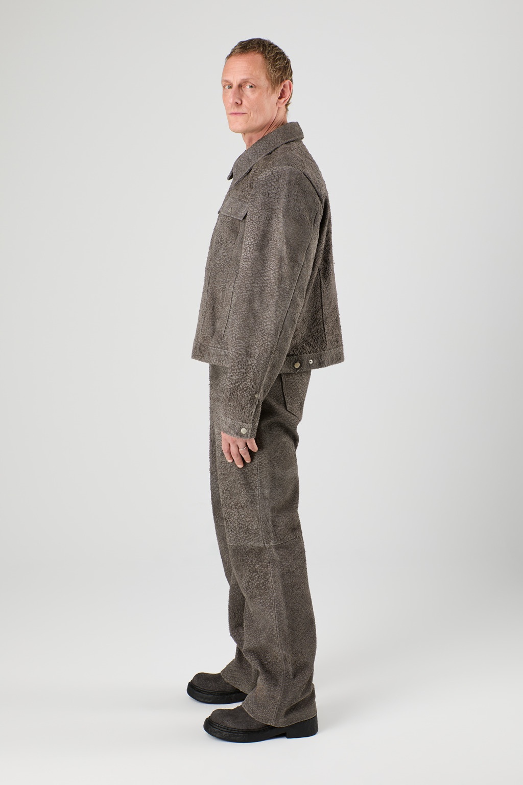 Gray Wrinkled Suede Leather Jacket - 4