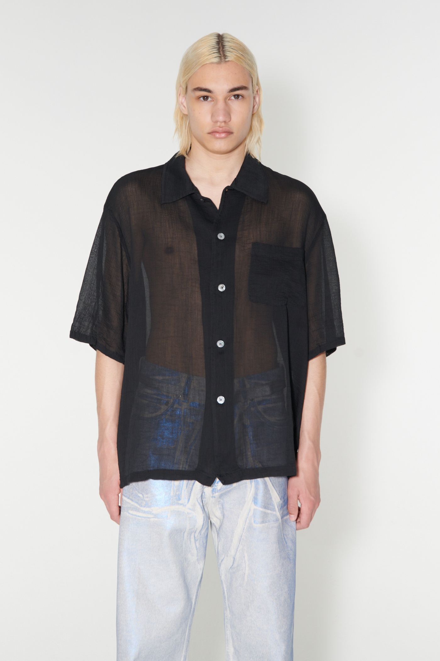 Box Shirt Shortsleeve Black Rayon Plait - 5