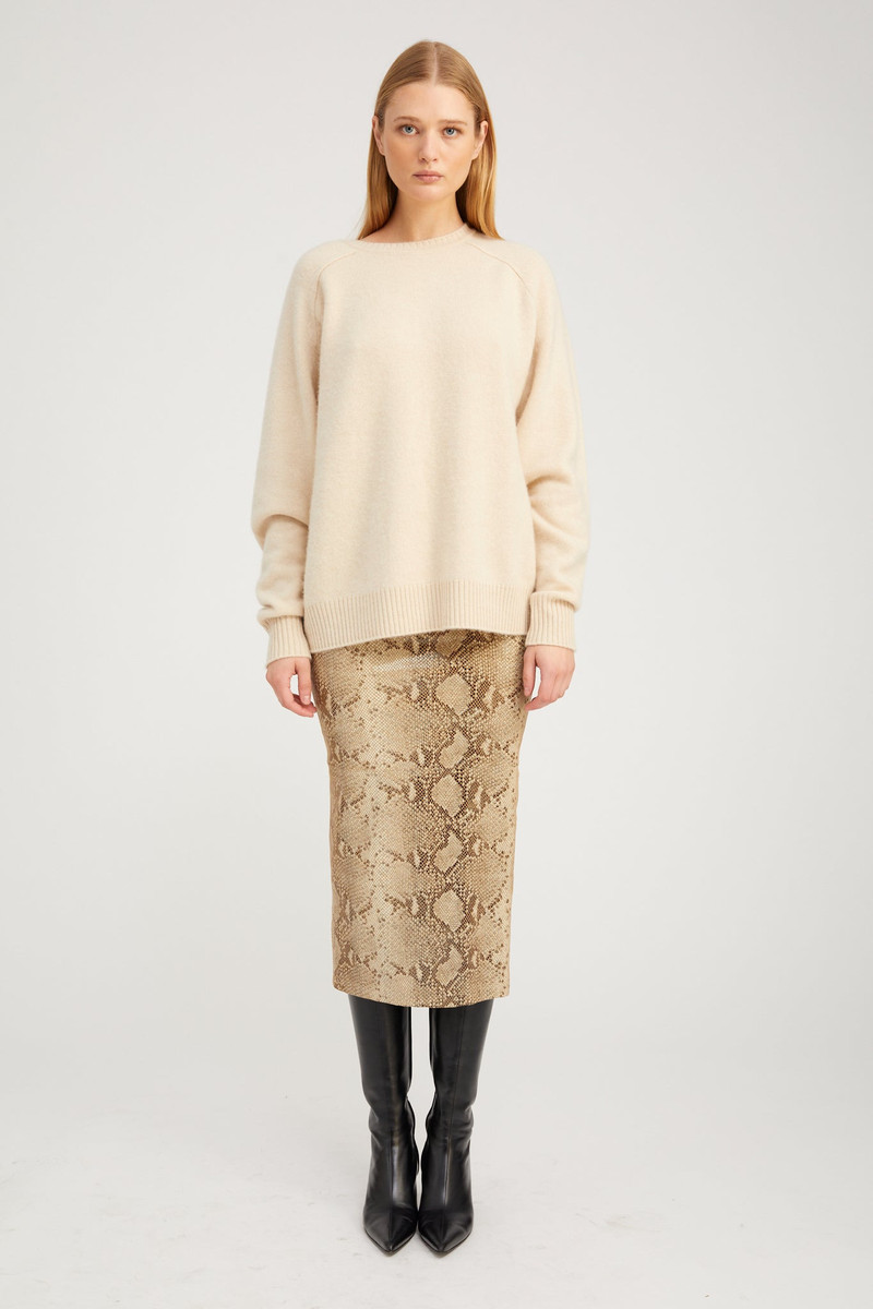 SPRWMN BEIGE PYTHON LEATHER TUBE SKIRT outlook