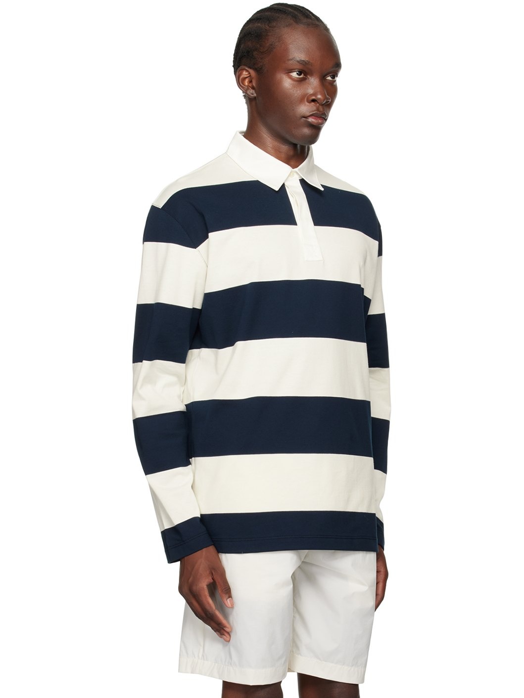 White & Navy Striped Polo - 2