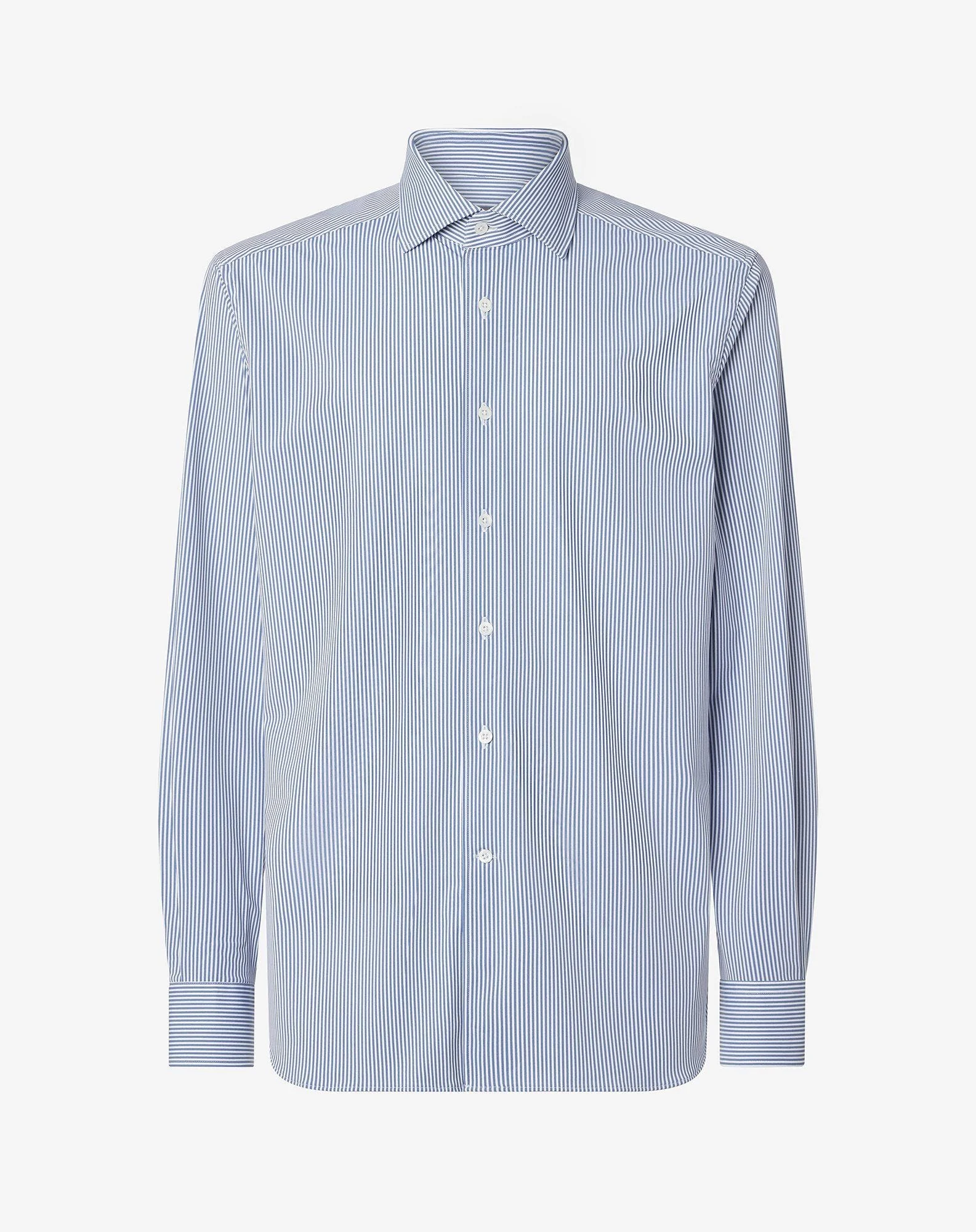 White bi-elastic fabric shirt with thin blue stripes - 1