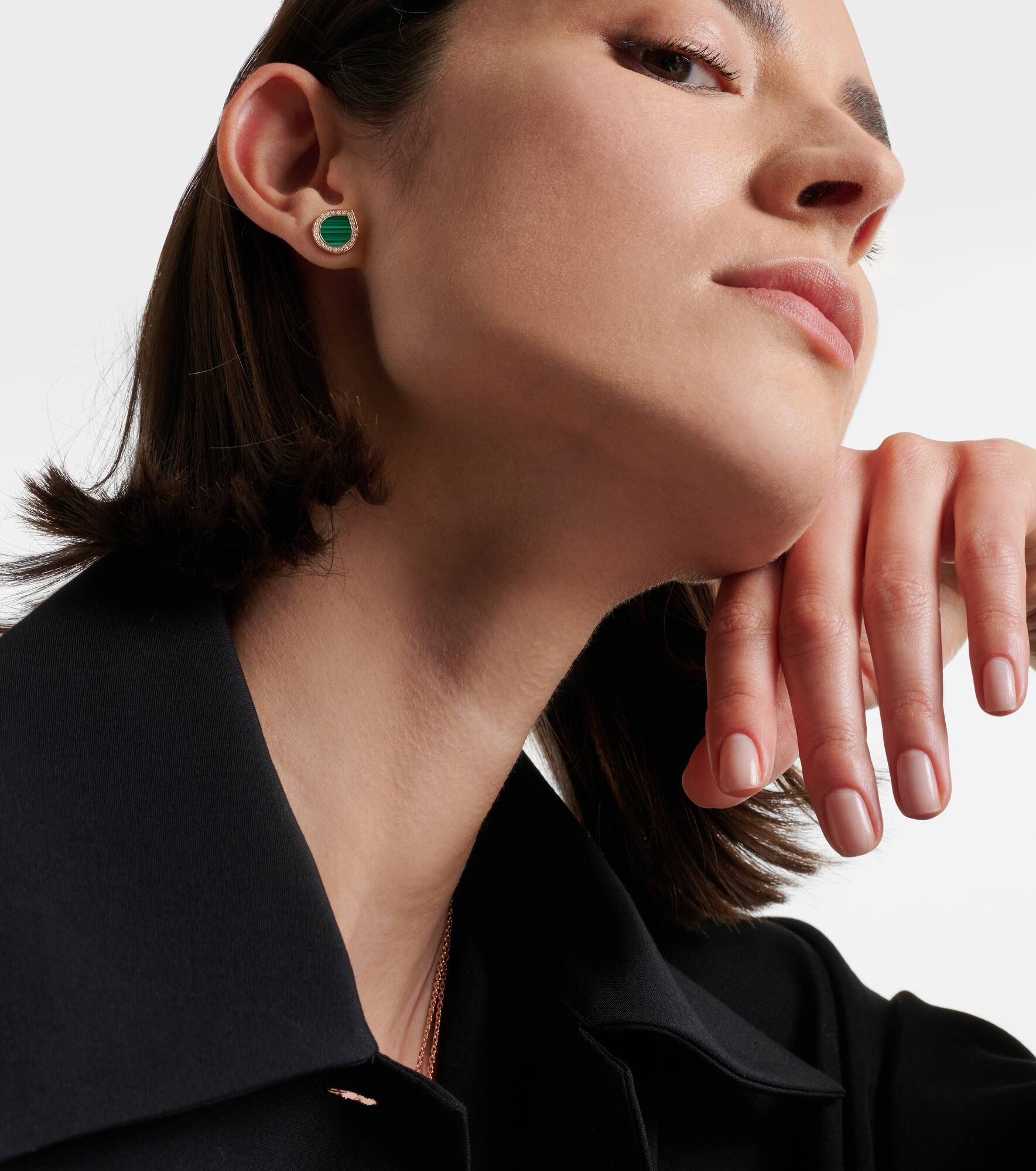 18kt rose gold single earring with malachite and diamonds - 2