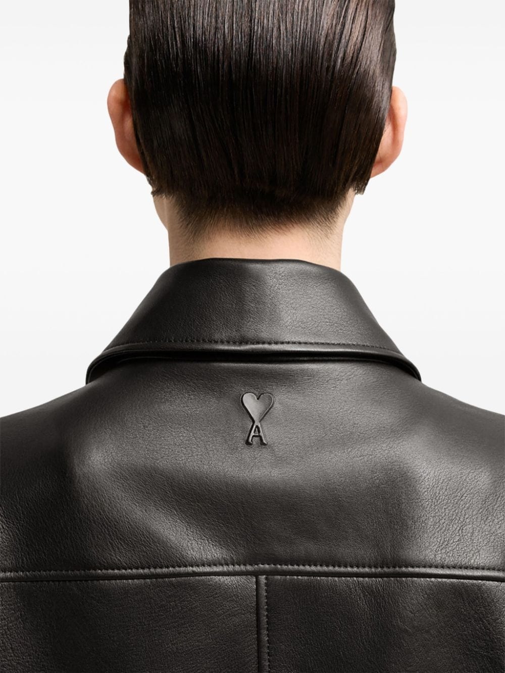 embroidered-logo leather jacket - 7