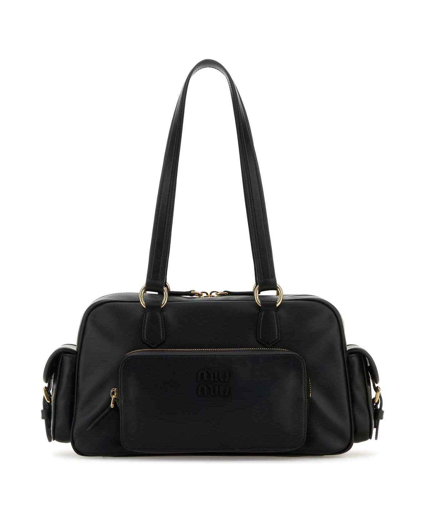 Black Leather Shoulder Bag - 1