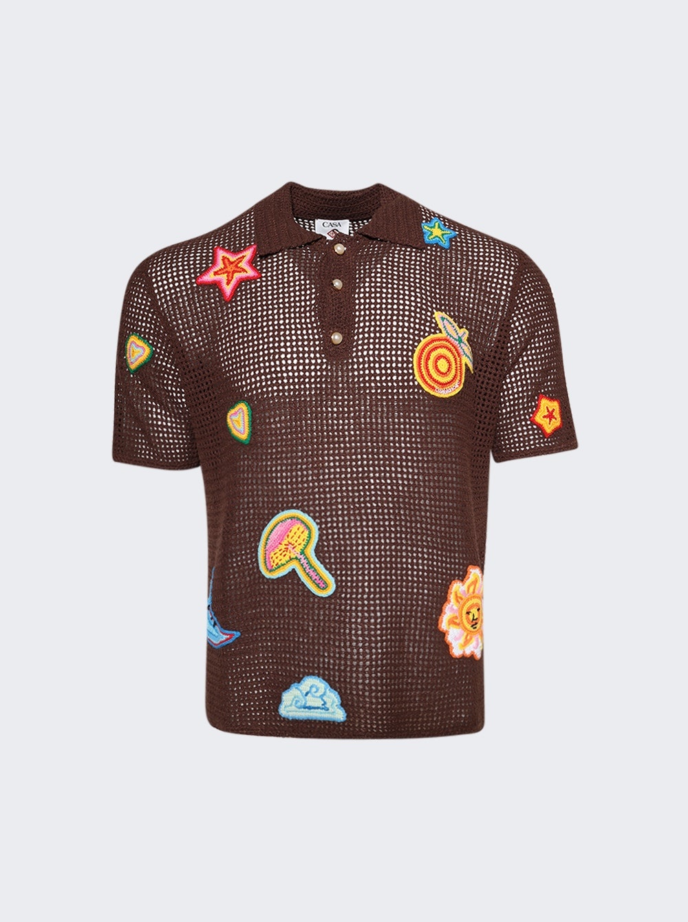 Crochet Polo With Patches Brown - 1
