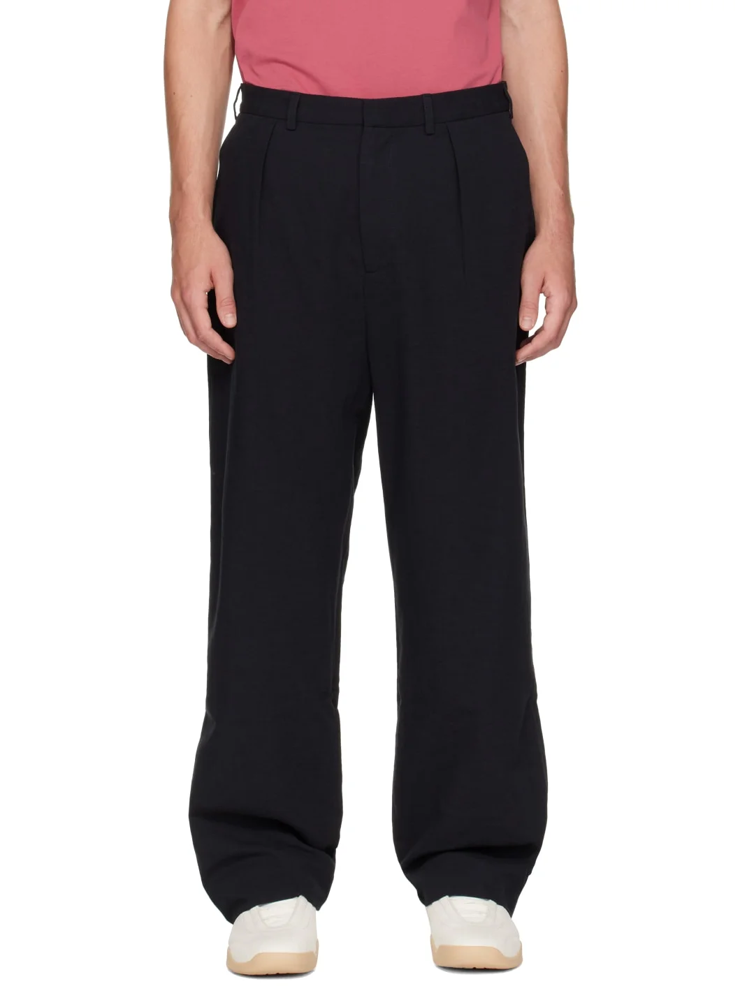 Black Wide Pleated Suit Trousers - 1