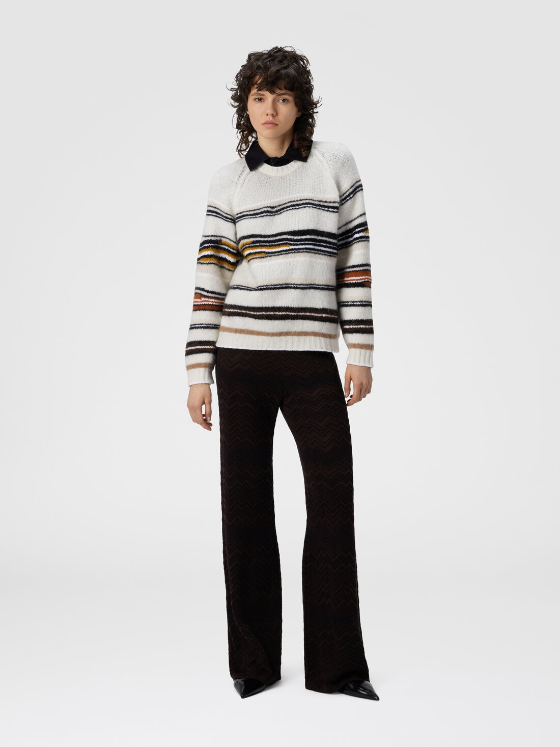 Crew Neck Striped Sweater in Wool, Mohair and Alpaca - 2