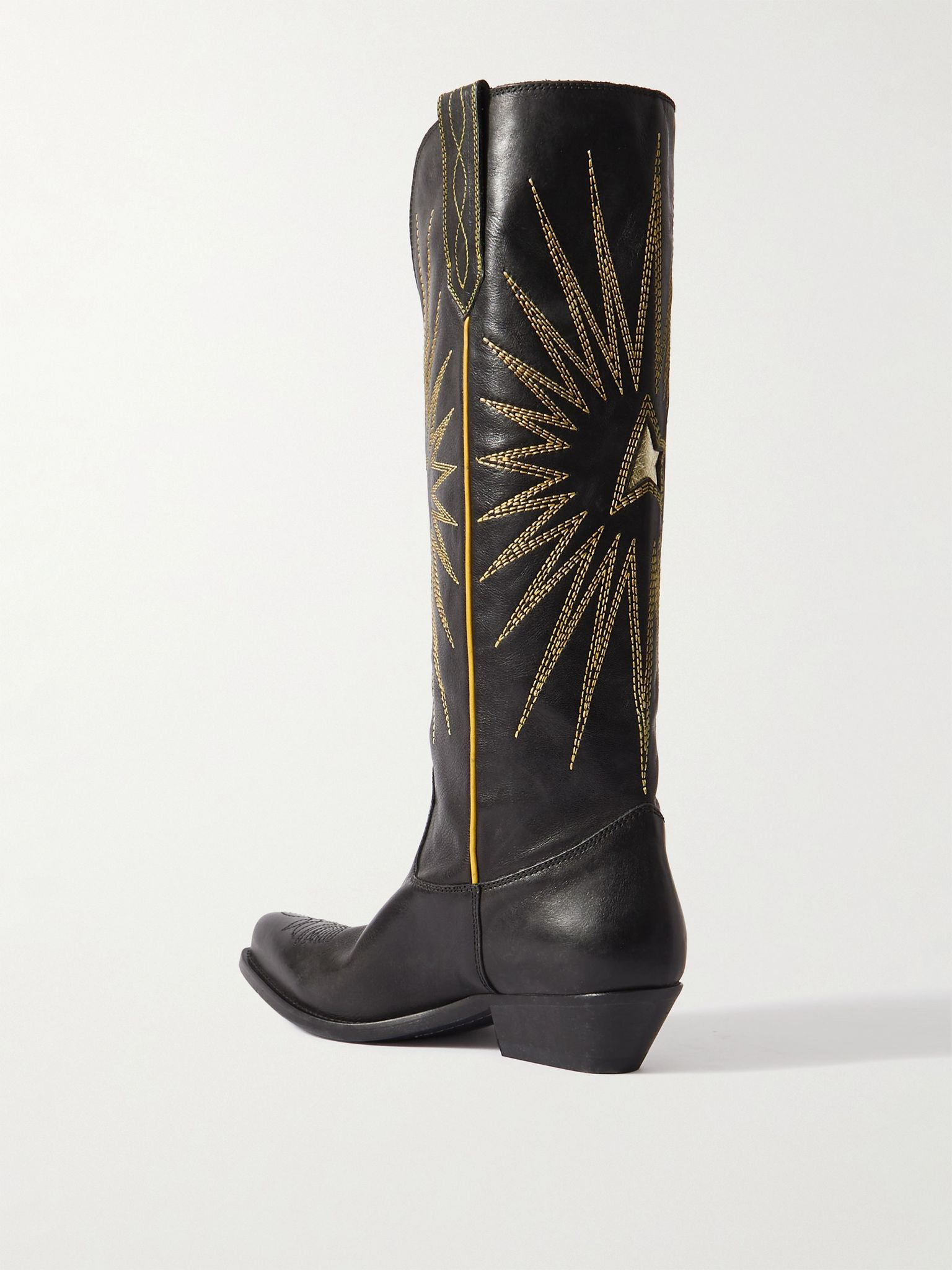 Wish Star embroidered distressed leather cowboy boots Black - 3