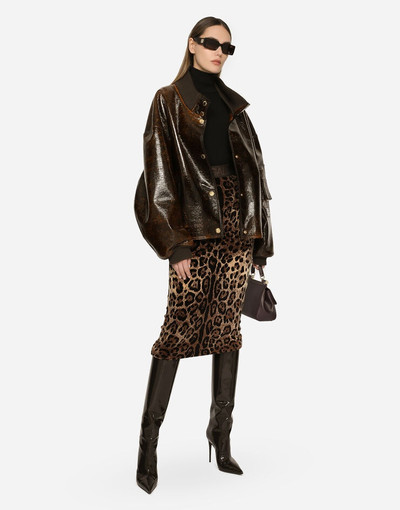 Dolce & Gabbana Chenille calf-length skirt with jacquard leopard design outlook