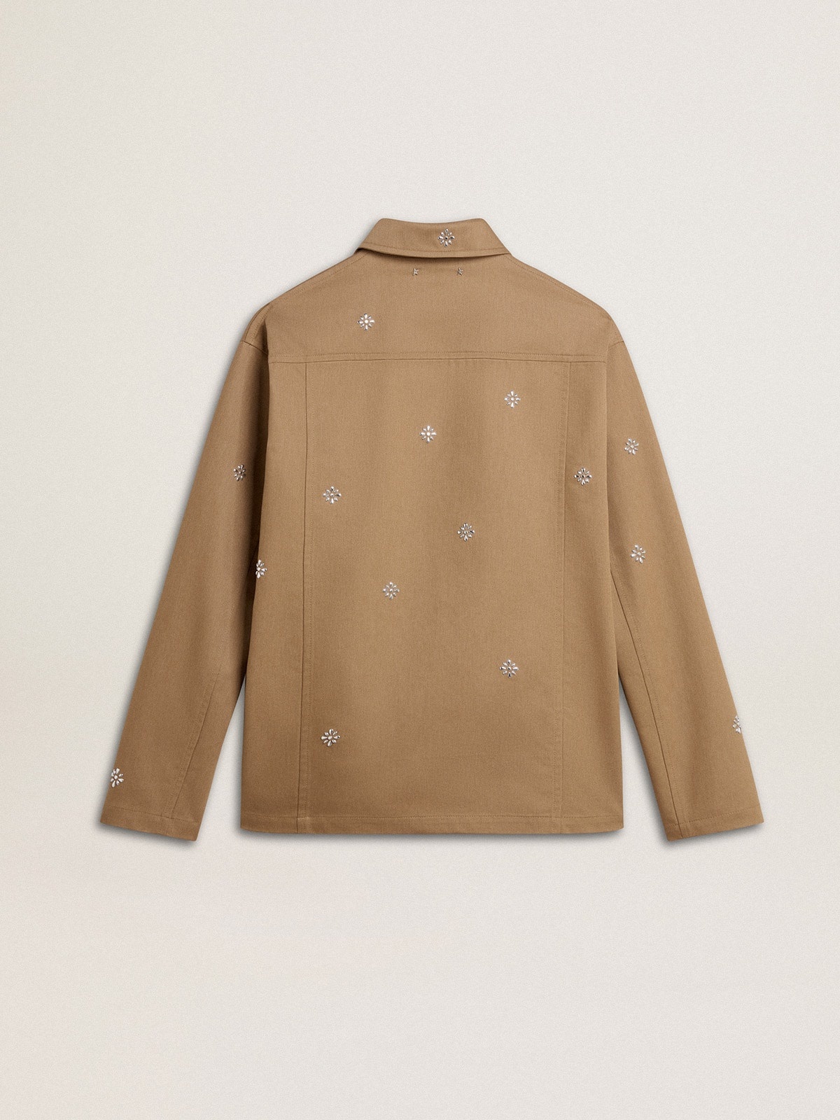 Men's beige jacket with floral embroidery and full zip - 6