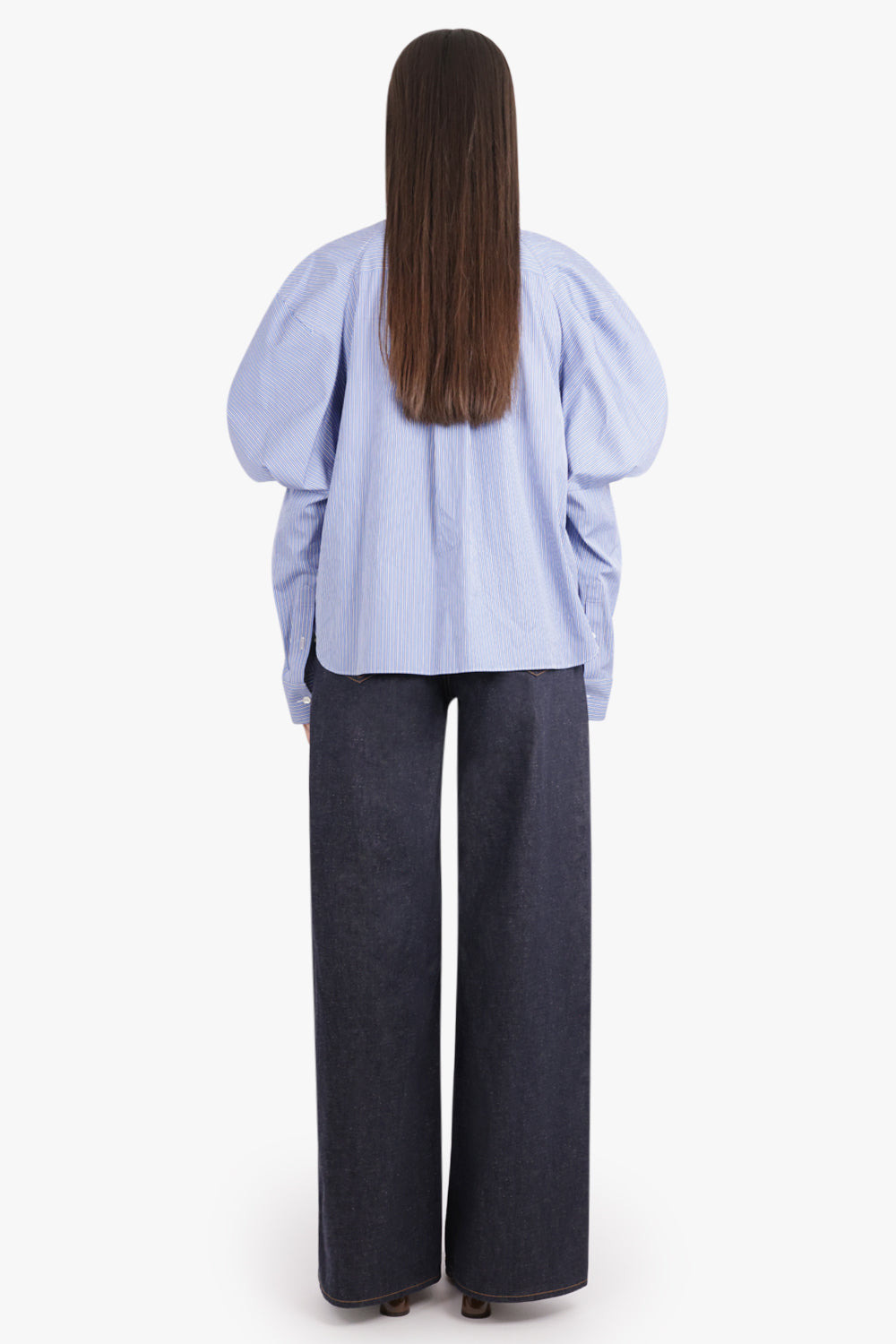 L/S STRIPE SHIRT WITH BALLOON SLEEVE DETAIL | BLUE - 5