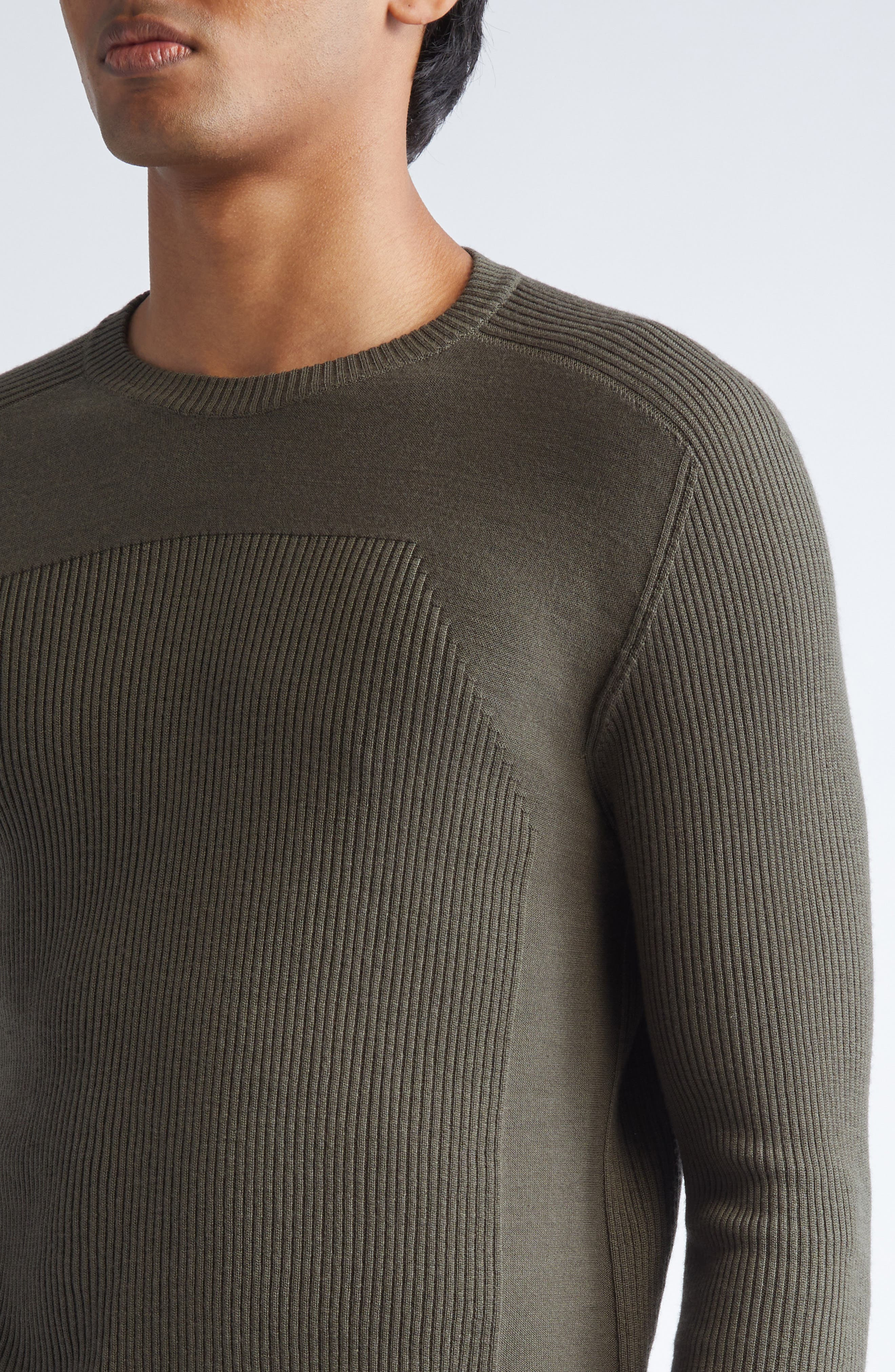 Rick Owens Geo Rib Virgin Wool Sweater in Bosco at Nordstrom - 5