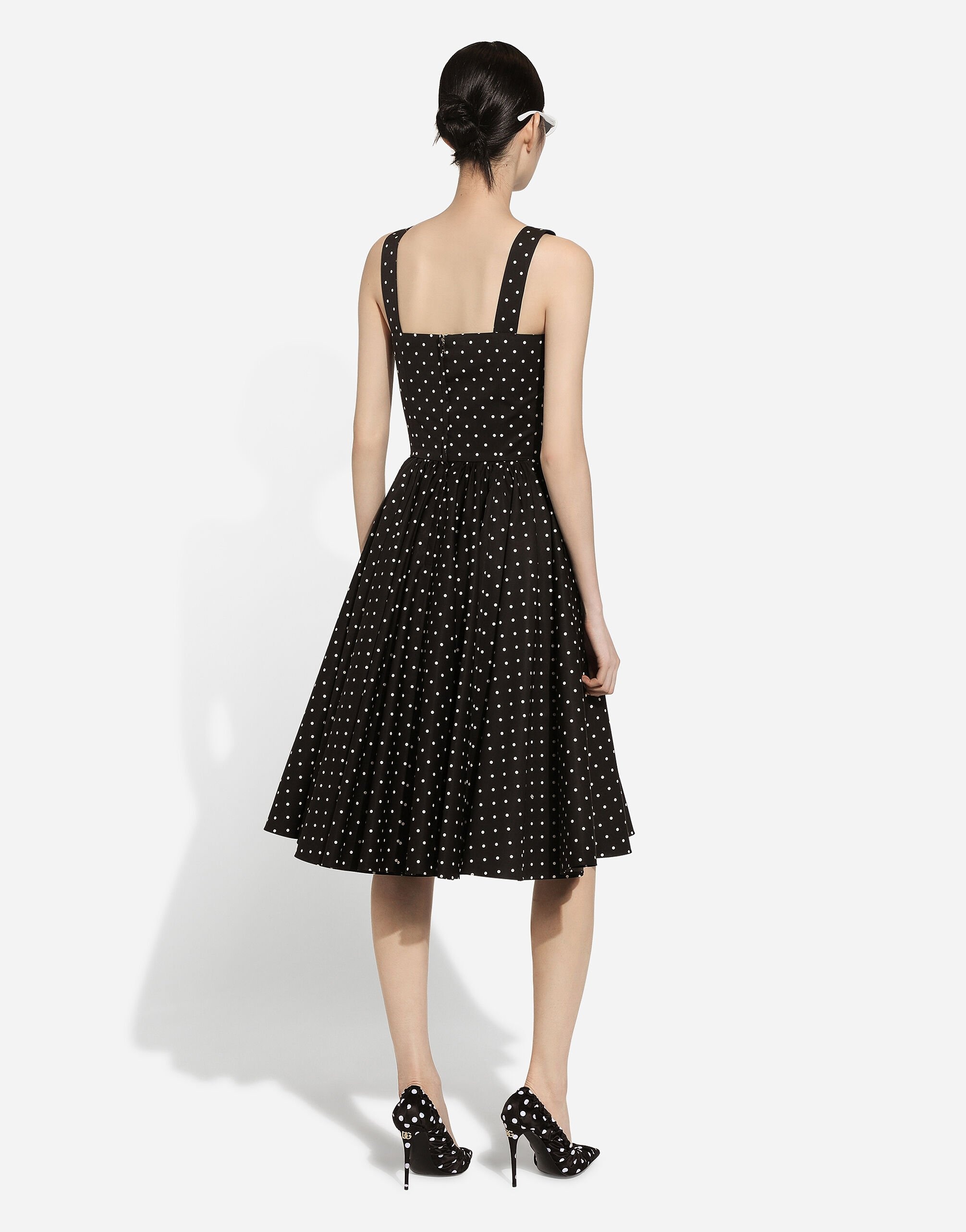 Calf-length cotton dress with polka-dot print - 3