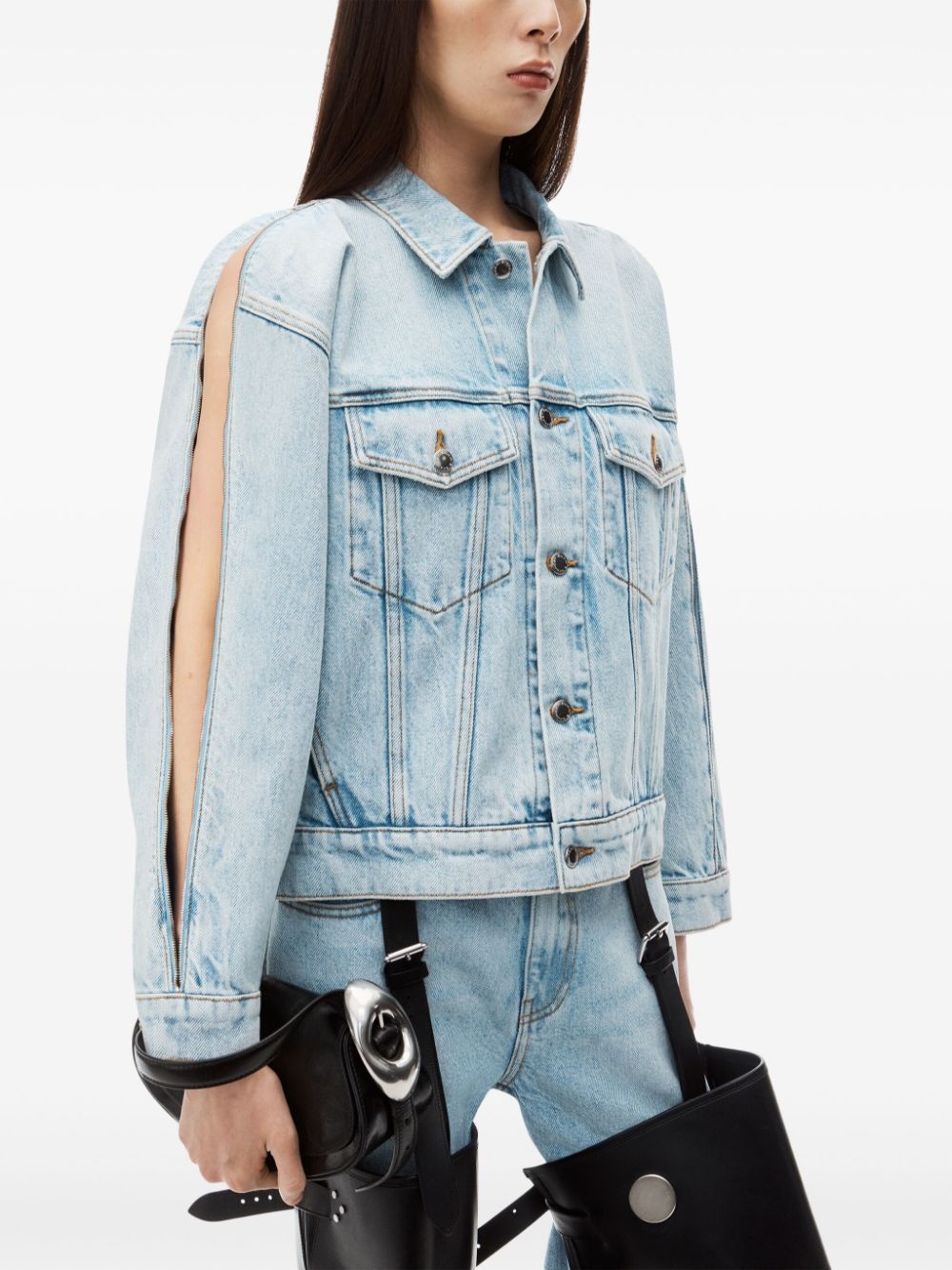 zip-sleeved denim jacket - 4
