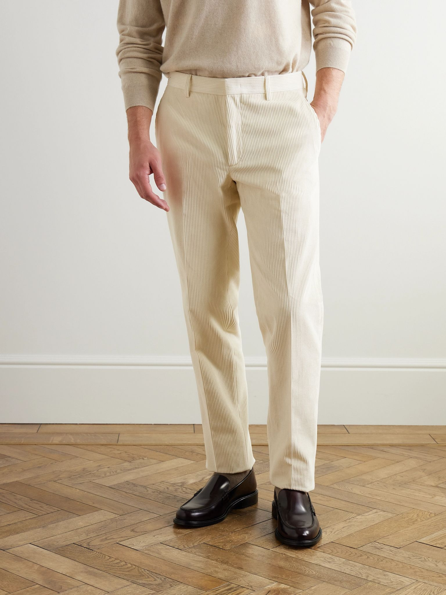 Jarno Straight-Leg Cotton-Corduroy Trousers Cream - 3