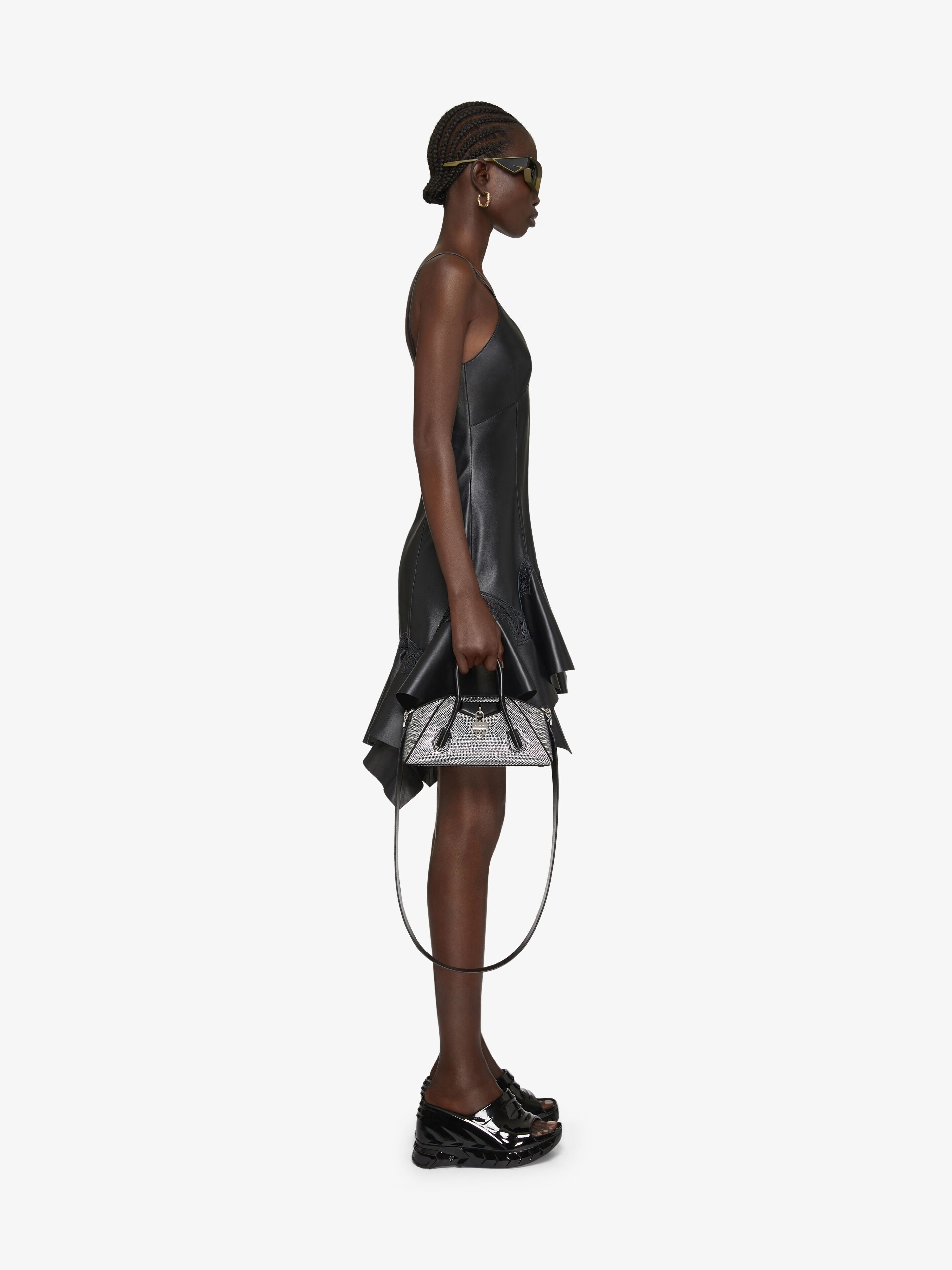 STRAPS DRESS IN LEATHER WITH RUFFLES - 3
