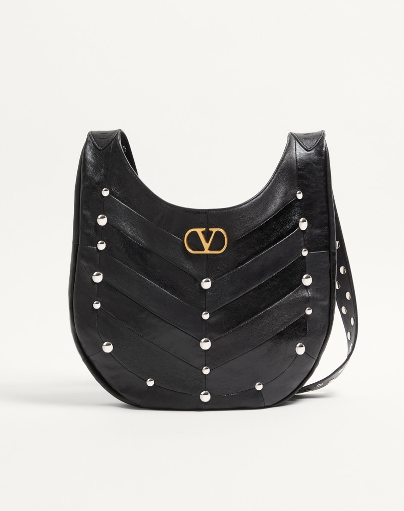 VALENTINO GARAVANI HOBOHO HOBO BAG IN CHEVRON-PATTERNED NAPPA LEATHER WITH STUDS 1