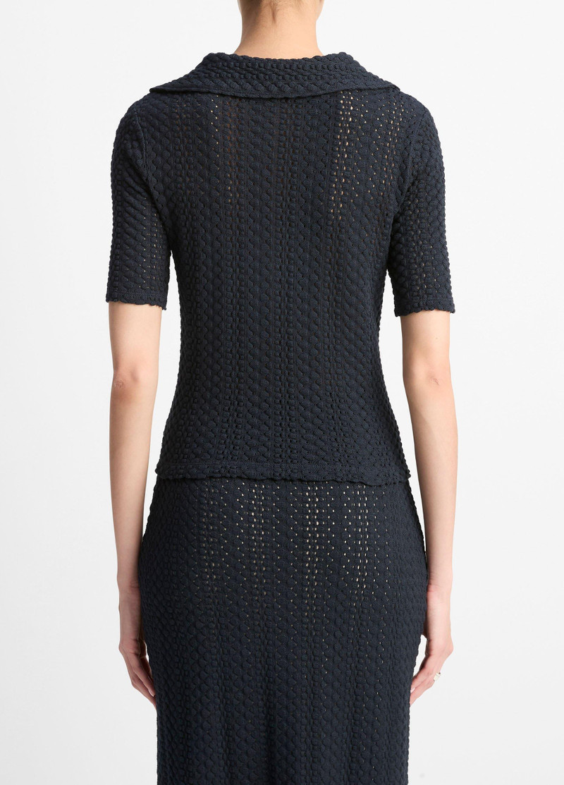 Vince Textural Cotton Elbow-Sleeve Polo Top outlook