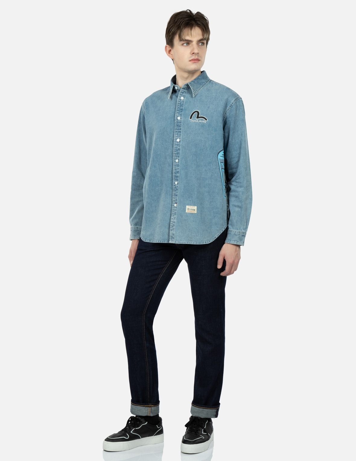 GRAFFITI DARUMA PRINT DENIM SHIRT - 3