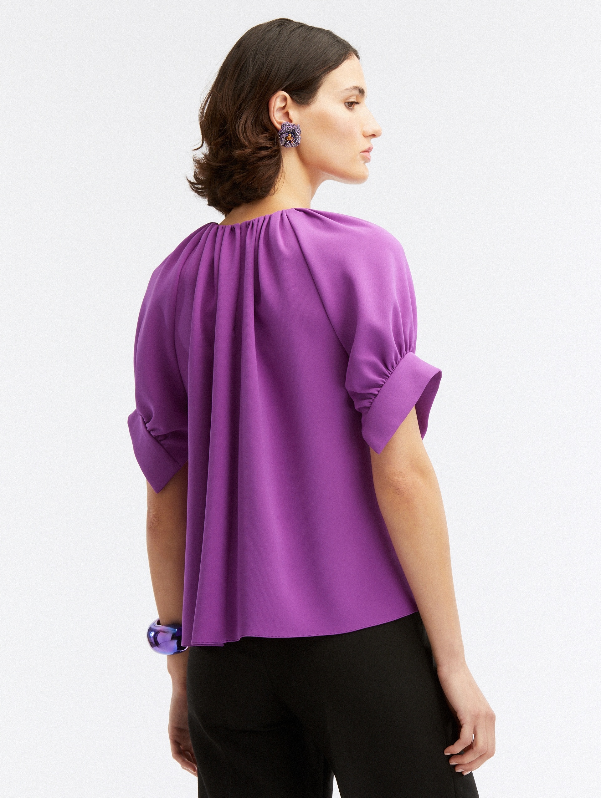 JEWEL NECK GATHERED BLOUSE - 4