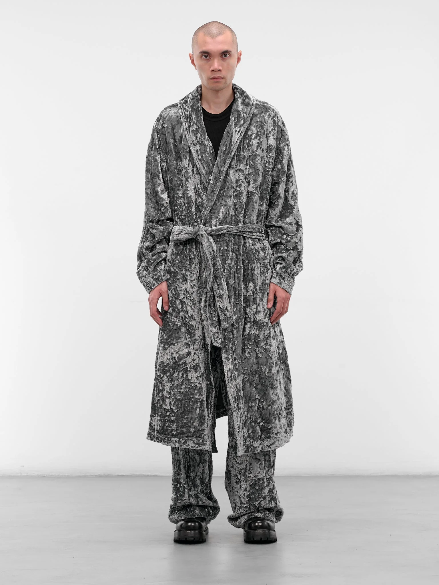 Gray Crushed Velvet Robe - 1