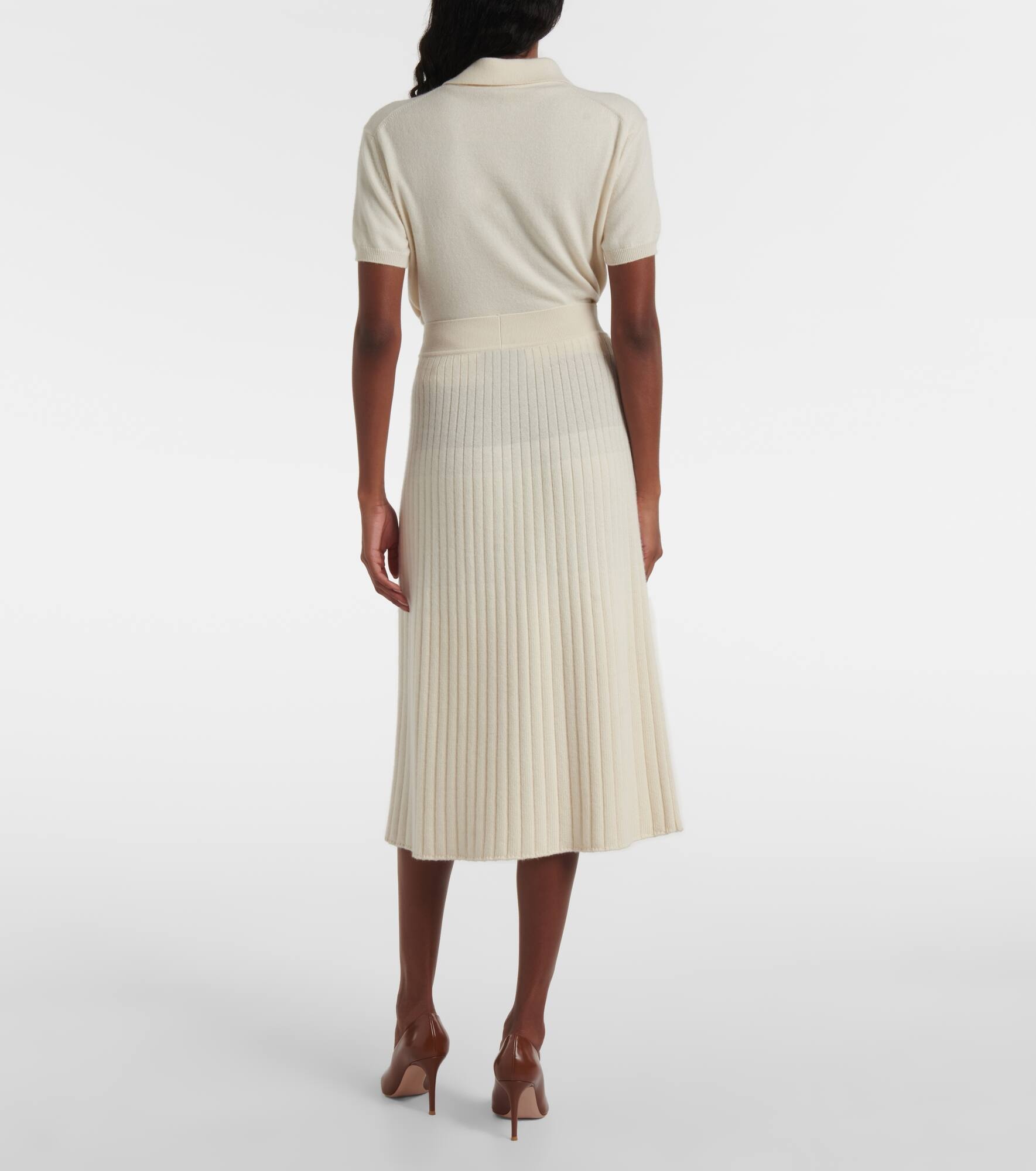 Ribbed-knit cashmere midi skirt - 3