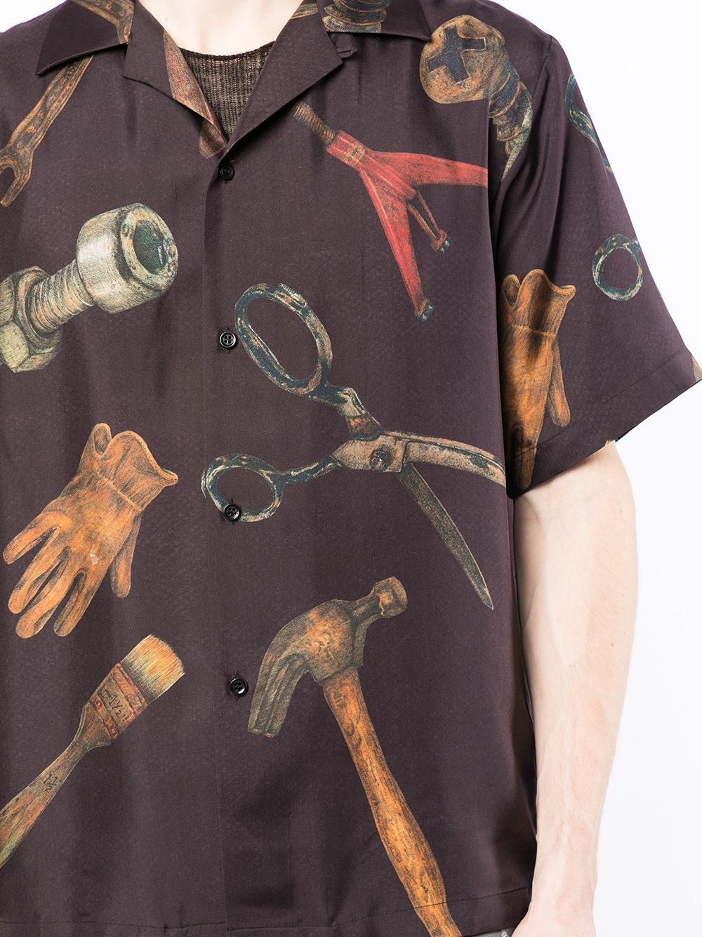 tool-print short-sleeve silk shirt - 5