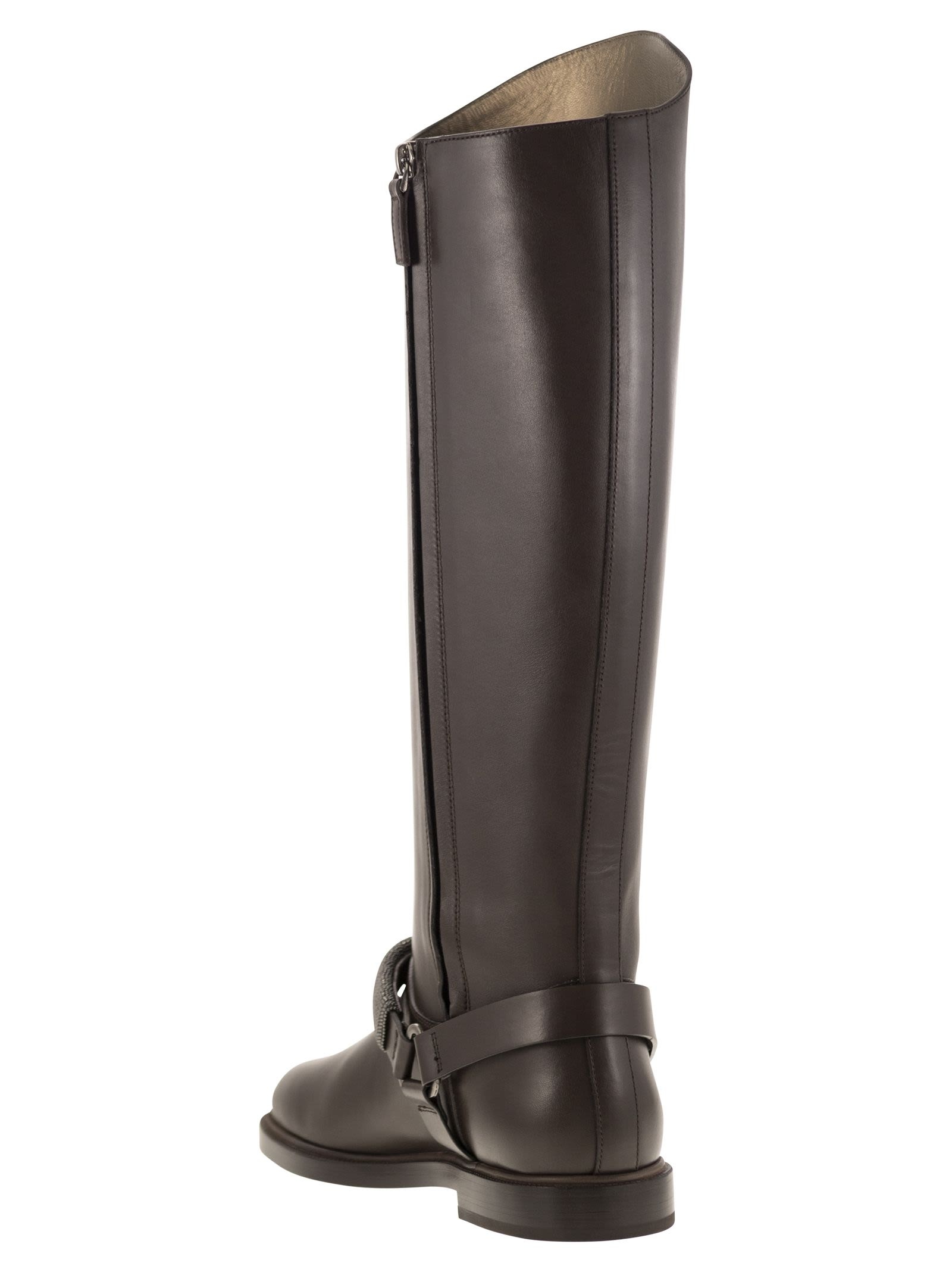 Brunello Cucinelli Women Mat Calf Boots With Precious Ribbed Strap - 3