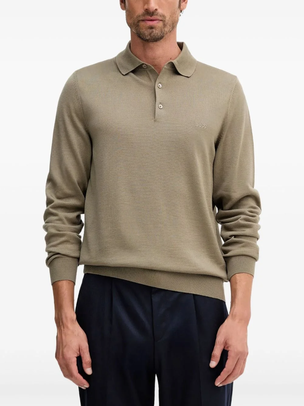 button long-sleeve polo shirt - 1