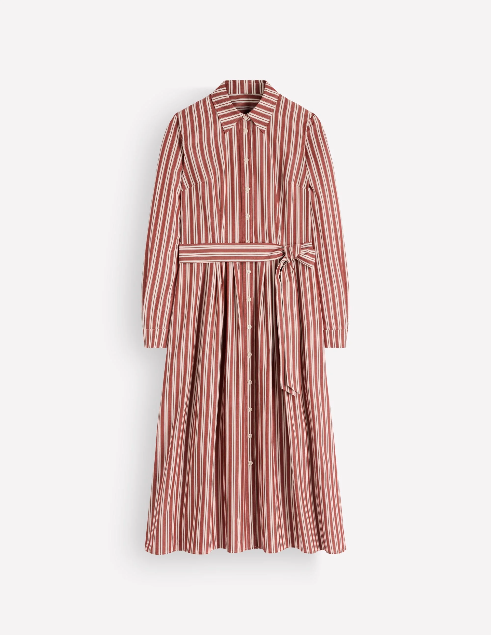 Alexa Cotton Midi Shirt Dress-Red Stripe - 1