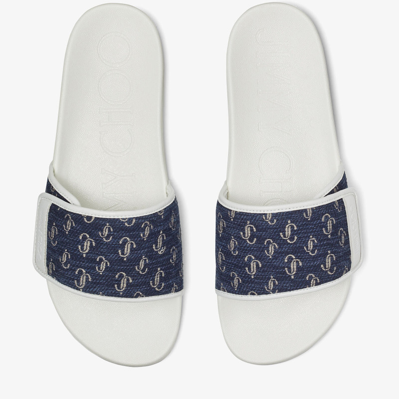 Fitz/M
Navy and White JC Logo Jacquard and White Nappa Leather Slides 4