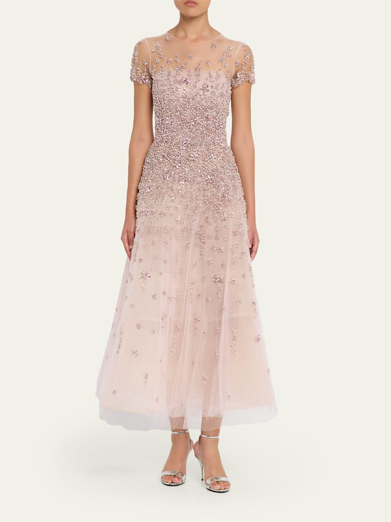 Oscar de la Renta Degrade Crystal Cap-Sleeve Midi Cocktail Dress outlook