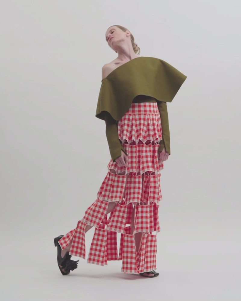 KNITTED MULTI TRAPEZE SKIRT RED WHITE GINGHAM 8