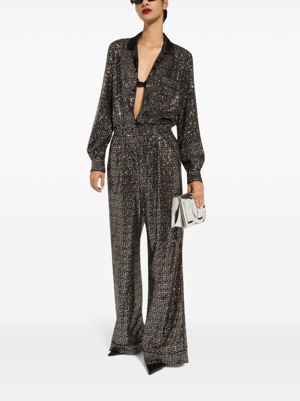 satin-collar sequin-embellished shirt - 6