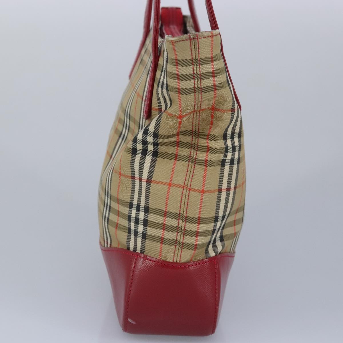 Burberry Nova Check Tote Bag Canvas Leather Beige Red - 3