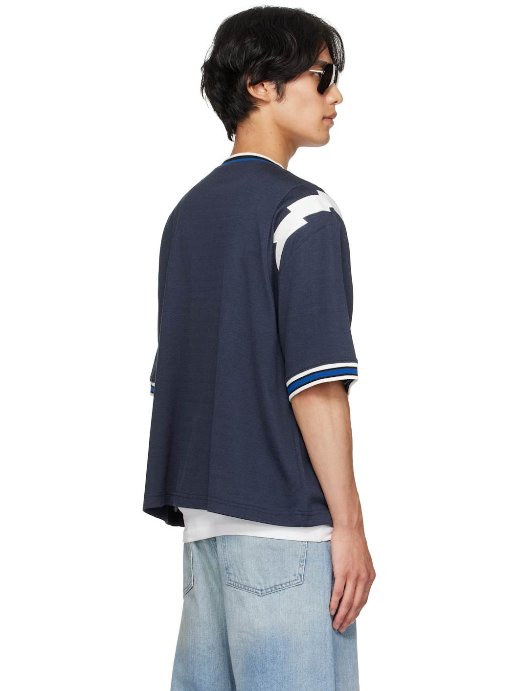 Navy Logo Lightning Ringer T-shirt - 3