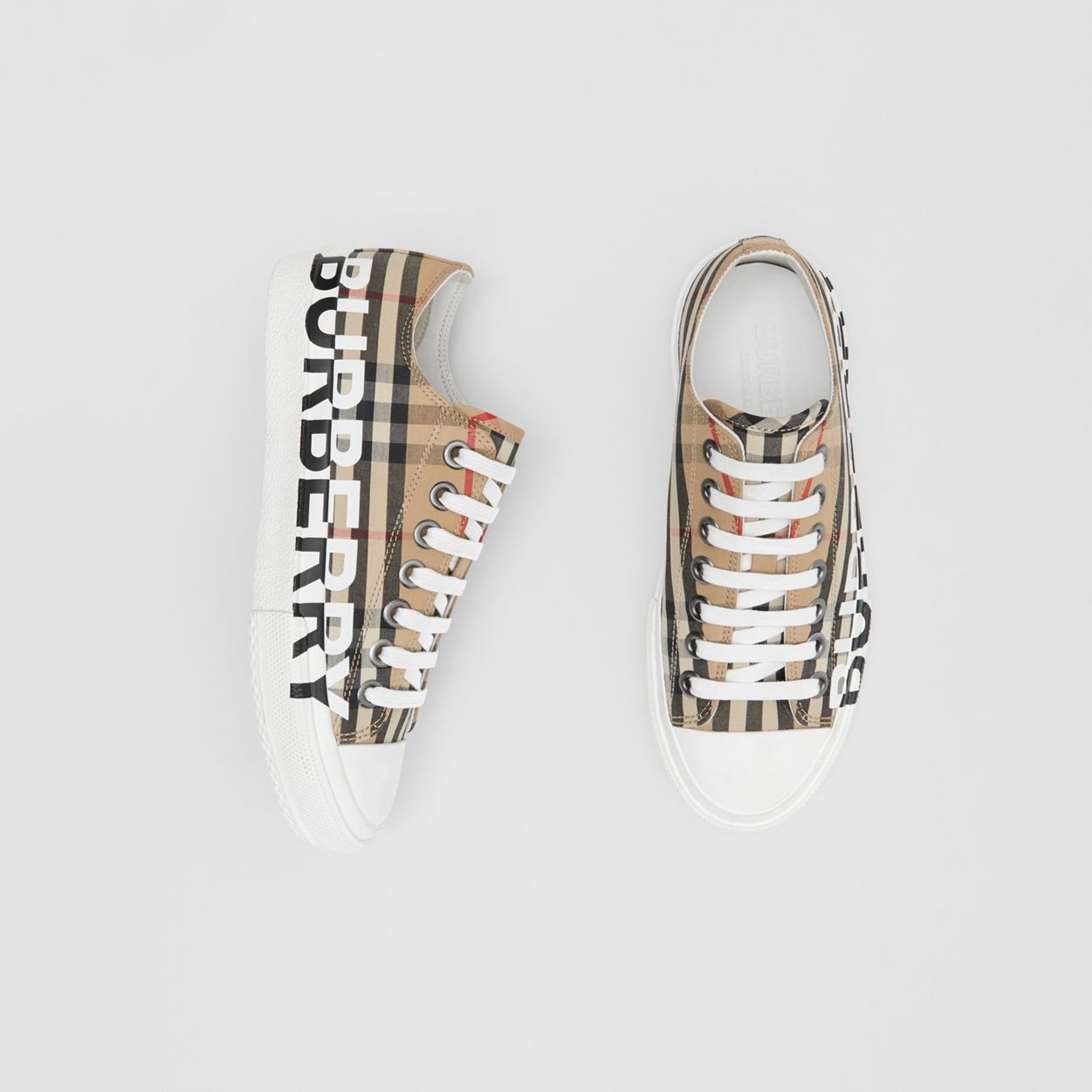 Logo Print Vintage Check Cotton Sneakers - 1