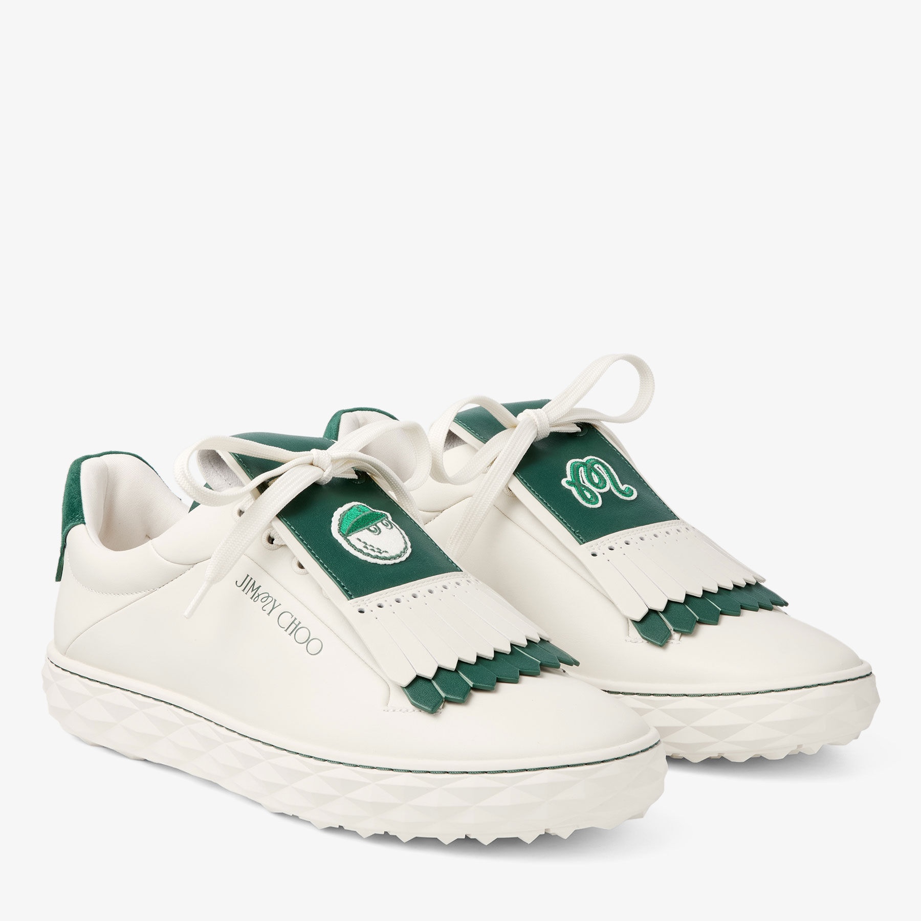 Jimmy Choo / Malbon 2.0 Diamond M
Men's Latte Leather and Malbon Green Trainers with Detachable Kilt - 2