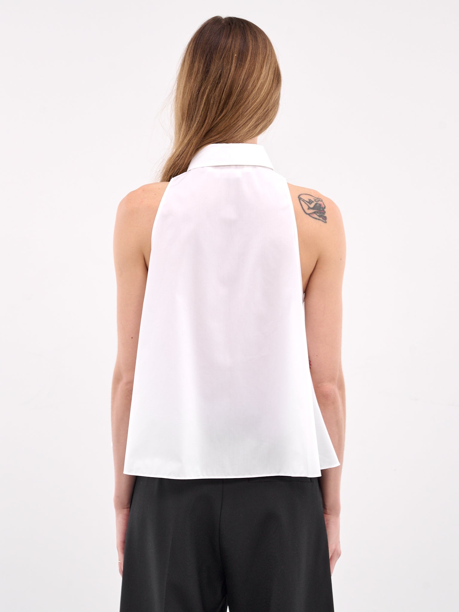 White Cotton Sleeveless Button-up Shirt - 3