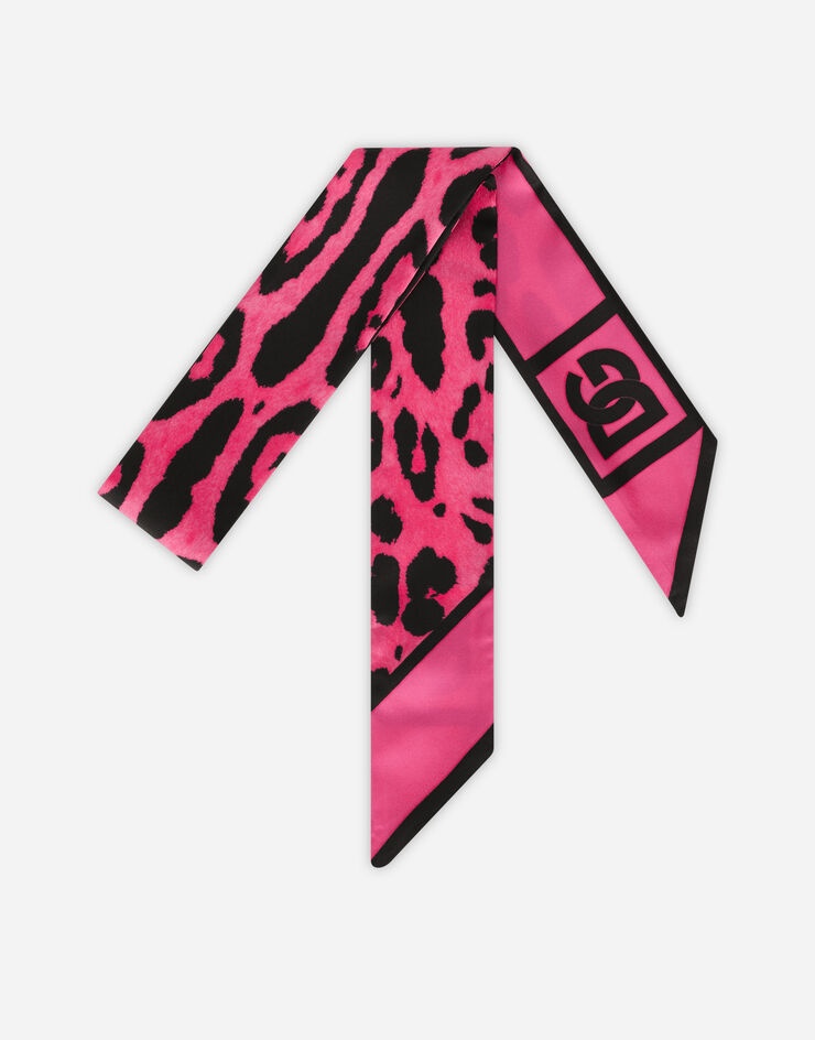 Neon leopard-print twill headscarf - 1