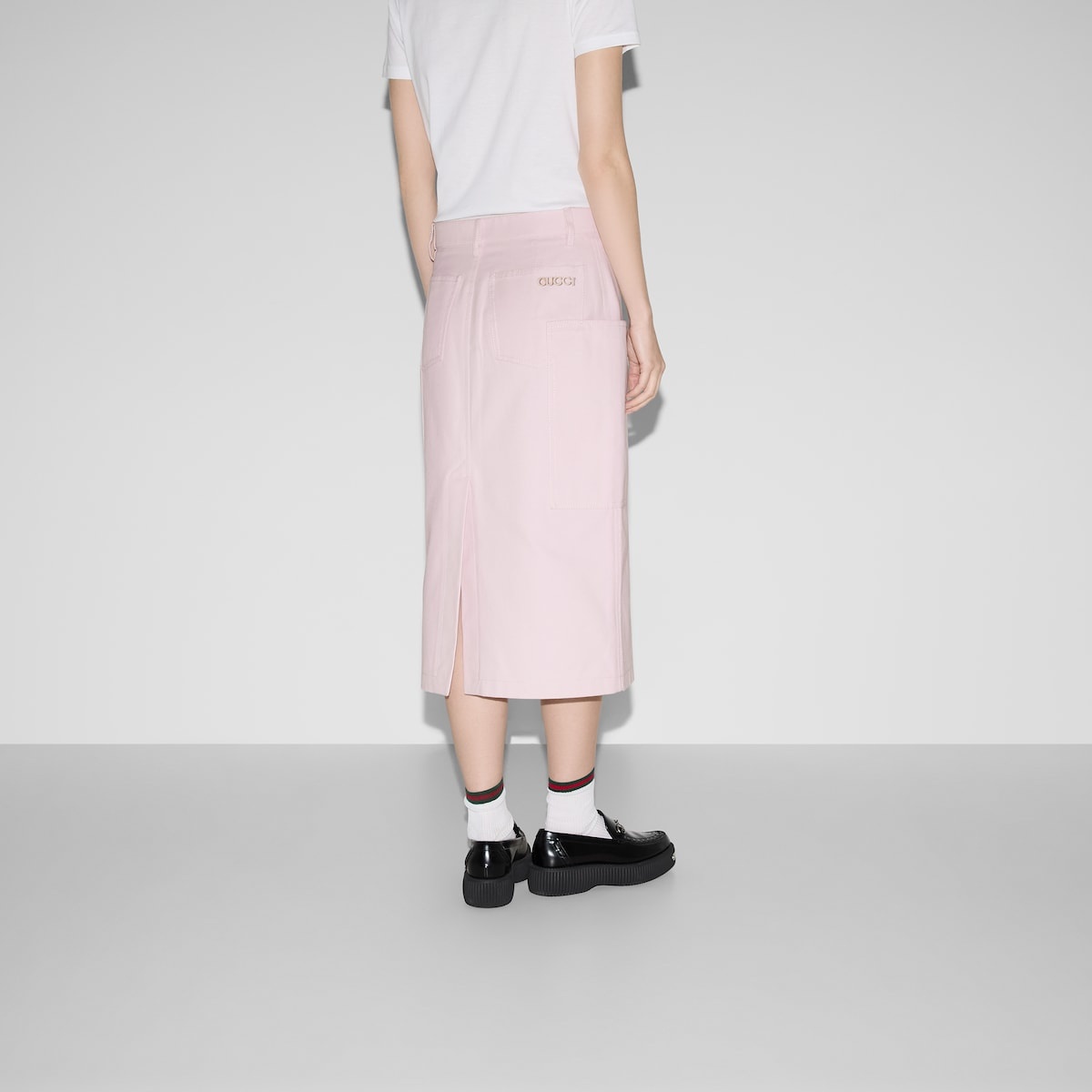 Mid-length cotton canvas delavé skirt - 4