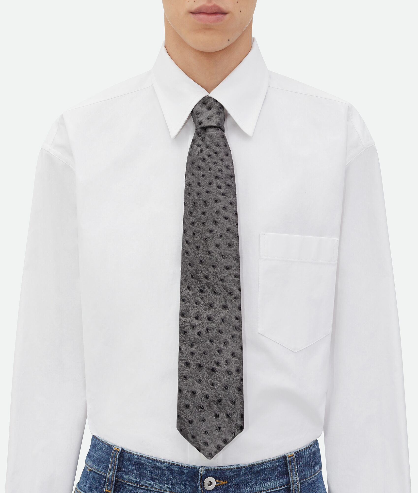 Ostrich-Effect Leather Tie - 2