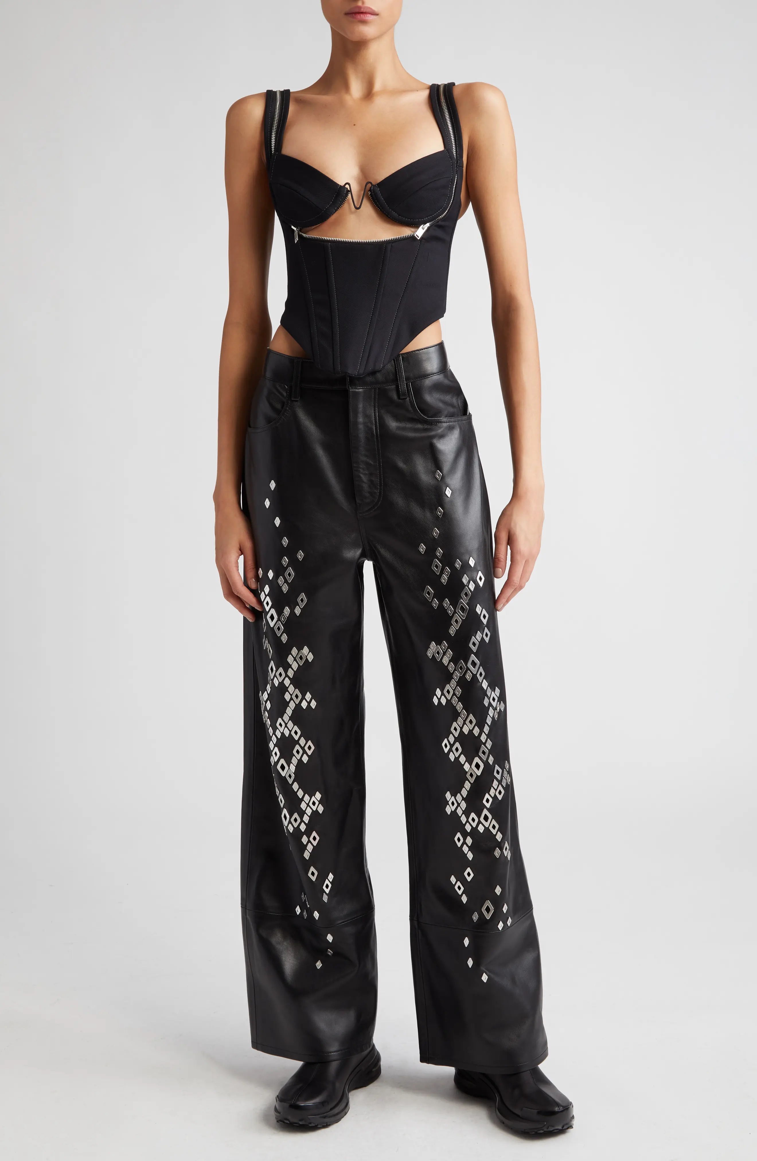 Zip Underwire Stretch Cotton Twill Corset Top - 2